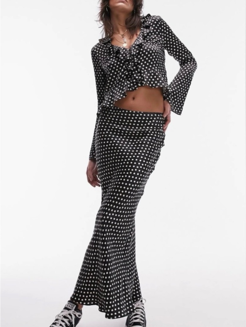 Topshop Black And White Polka Dot Maxi Skirt